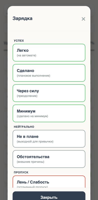 Выбор статуса привычки